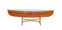 HomeRoots 17" Red And Clear Glass And Solid Wood Oval Coffee Table