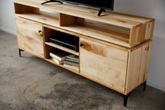 HomeRoots Natural Maple And Steel Multi Compartment Tv Stand Or Media Center