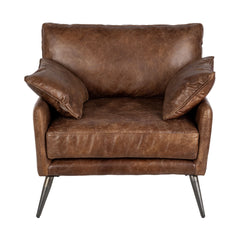 HomeRoots Espresso Brown Top-Grain Leather Wide Accent Chair With Wooden Frame And Iron Legs