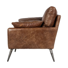 HomeRoots Espresso Brown Top-Grain Leather Wide Accent Chair With Wooden Frame And Iron Legs