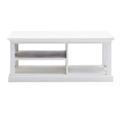 HomeRoots 47" White Solid Wood Rectangular Coffee Table With Three Shelves