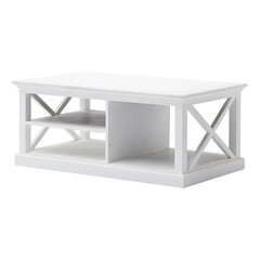 HomeRoots 47" White Solid Wood Rectangular Coffee Table With Three Shelves