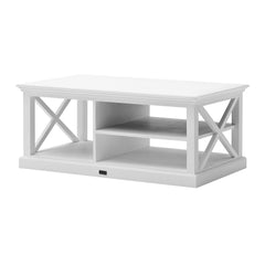 HomeRoots 47" White Solid Wood Rectangular Coffee Table With Three Shelves