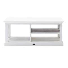 HomeRoots 47" White Solid Wood Rectangular Coffee Table With Three Shelves