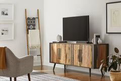 HomeRoots Rustic Natural Wood Media Cabinet with Four Doors