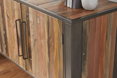 HomeRoots Rustic Natural Wood Media Cabinet with Four Doors