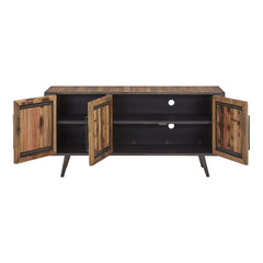 HomeRoots Rustic Natural Wood Media Cabinet with Three Doors