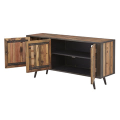 HomeRoots Rustic Natural Wood Media Cabinet with Three Doors