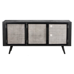 HomeRoots Rustic Black and Rattan Media Cabinet with Three Doors