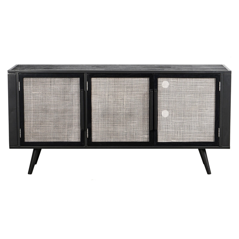 HomeRoots Rustic Black and Rattan Media Cabinet with Three Doors