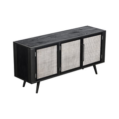 HomeRoots Rustic Black and Rattan Media Cabinet with Three Doors