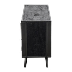 HomeRoots Rustic Black and Rattan Media Cabinet with Three Doors