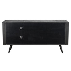 HomeRoots Rustic Black and Rattan Media Cabinet with Three Doors