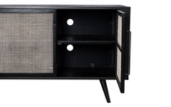 HomeRoots Rustic Black and Rattan Media Cabinet with Three Doors