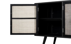 HomeRoots Rustic Black and Rattan Media Cabinet with Three Doors