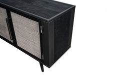 HomeRoots Rustic Black and Rattan Media Cabinet with Three Doors