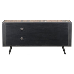 HomeRoots Rustic Black Natural and Rattan Media Cabinet with Three Doors