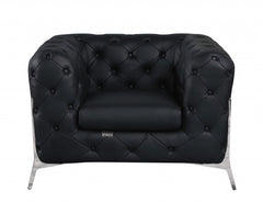 HomeRoots Glam Black and Chrome Tufted Leather Armchair