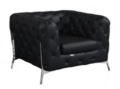 HomeRoots Glam Black and Chrome Tufted Leather Armchair