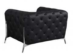 HomeRoots Glam Black and Chrome Tufted Leather Armchair