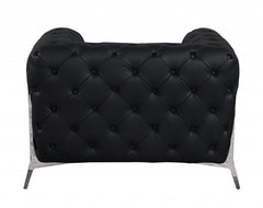 HomeRoots Glam Black and Chrome Tufted Leather Armchair