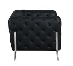 HomeRoots Glam Black and Chrome Tufted Leather Armchair