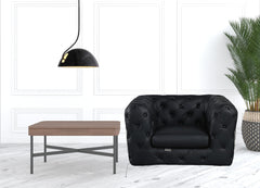 HomeRoots Glam Black and Chrome Tufted Leather Armchair