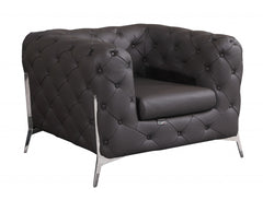 HomeRoots Glam Espresso Brown and Chrome Tufted Leather Armchair