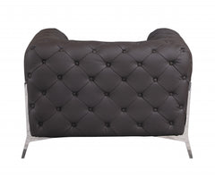 HomeRoots Glam Espresso Brown and Chrome Tufted Leather Armchair