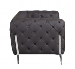 HomeRoots Glam Espresso Brown and Chrome Tufted Leather Armchair