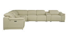 HomeRoots Beige Italian Leather Power Recline L Shape Eight Piece Corner Sectional With Console