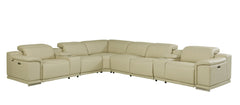 HomeRoots Beige Italian Leather Power Recline L Shape Eight Piece Corner Sectional With Console