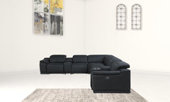 HomeRoots Black Italian Leather Power Recline L Shape Eight Piece Corner Sectional With Console