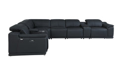 HomeRoots Black Italian Leather Power Recline L Shape Eight Piece Corner Sectional With Console