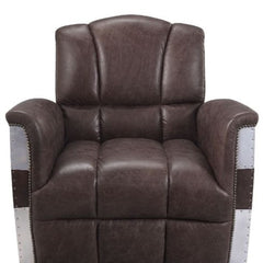 HomeRoots 35" Retro Brown Top Grain Leather And Steel Patchwork Club Chair