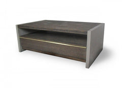 HomeRoots 47" Dark Grey Walnut and Concrete Rectangular Coffee Table With Drawer And Shelf