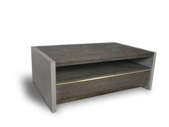 HomeRoots 47" Dark Grey Walnut and Concrete Rectangular Coffee Table With Drawer And Shelf