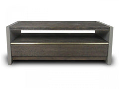 HomeRoots 47" Dark Grey Walnut and Concrete Rectangular Coffee Table With Drawer And Shelf