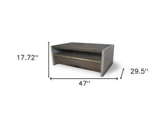 HomeRoots 47" Dark Grey Walnut and Concrete Rectangular Coffee Table With Drawer And Shelf