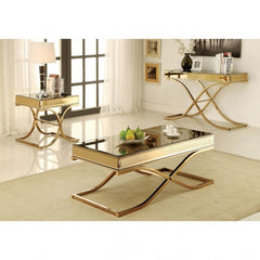 Furniture of America Lorrisa Contemporary Glass Top Coffee Table in Brass