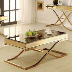 Furniture of America Lorrisa Contemporary Glass Top Coffee Table in Brass