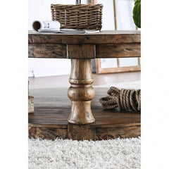 Furniture of America Cintra Rustic Tufted Cushion Top Coffee Table in Antique Oak/Gray