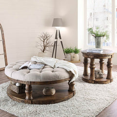 Furniture of America Cintra Rustic Tufted Cushion Top Coffee Table in Antique Oak/Gray