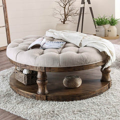 Furniture of America Cintra Rustic Tufted Cushion Top Coffee Table in Antique Oak/Gray