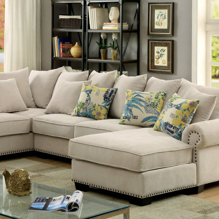 Furniture of America Pradeep Transitional U-Shape Sectional in Beige