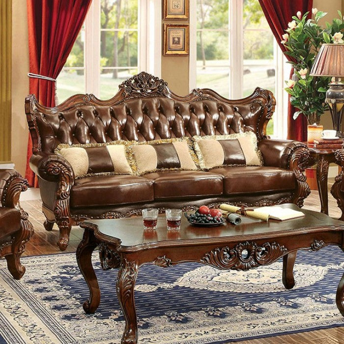 Furniture of America Gevden Traditional Faux Leather Tufted Sofa