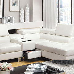 Furniture of America Aster Contemporary Faux Leather L-Shape Sectional in White