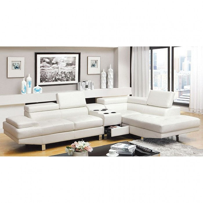 Furniture of America Aster Contemporary Faux Leather L-Shape Sectional in White