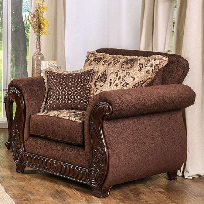 Furniture of America Merzen Traditional Fabric Upholstered Arm Chair in Brown